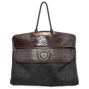 Brighton Black & Brown Full Size Tri-fold Leather Canvas Garment Bag